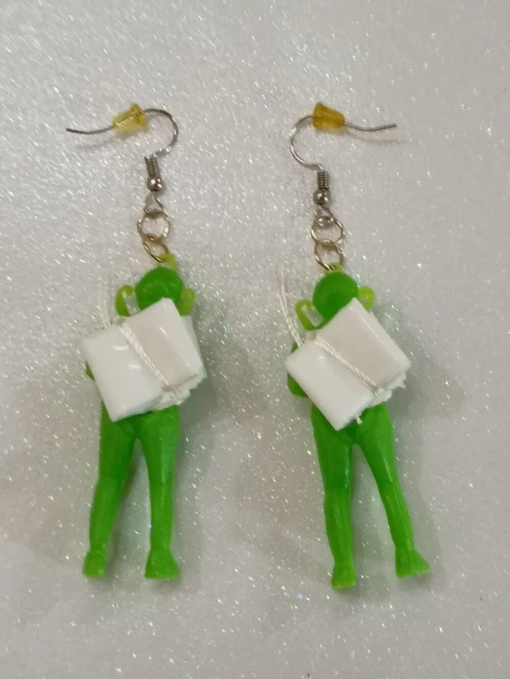 Green Parachute Soldier Kids Earrings - Fun Novelty Accessory